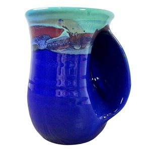 Artisan Pottery Handwarmer Coffee Mug 2019 Colbalt Blue Handmade Right Hand